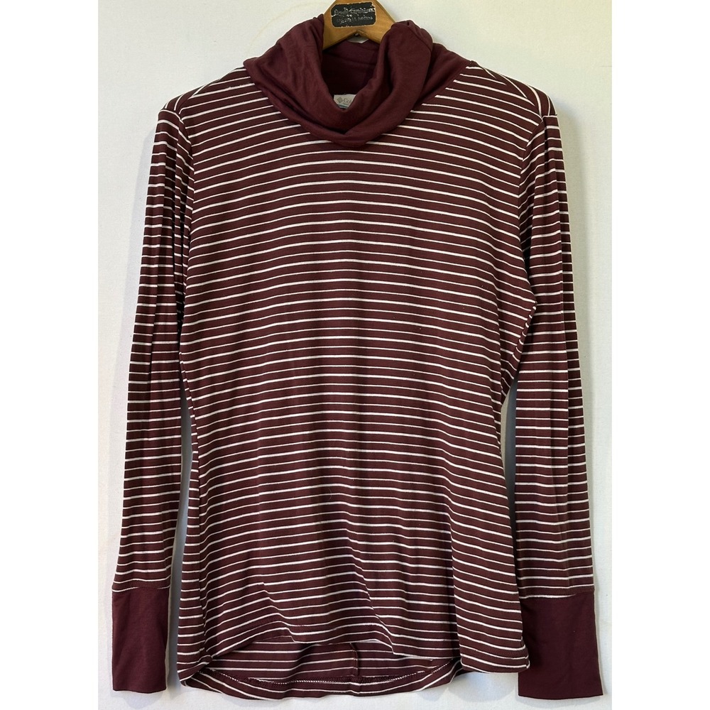 Columbia Cowl Neck Striped Long Sleeve Womens M Burgundy Hiking Granolagirl